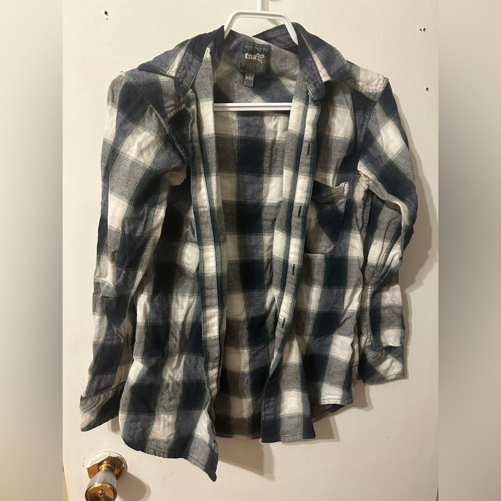 TNA Aritizia Plaid Button-Up Shirt in White/Blue, Size Women’s XXS